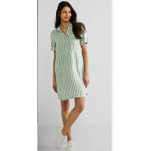 Street One Shirt Dress Linen Green & White Pockets Summer Dress European Sz 4